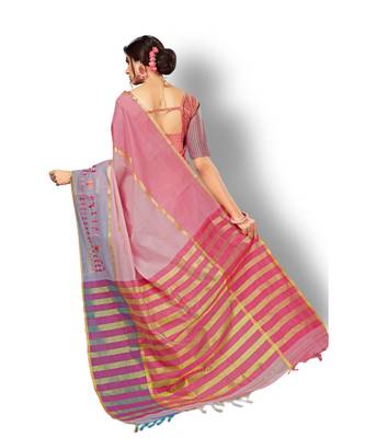 pink hand woven cotton saree with blouse 2