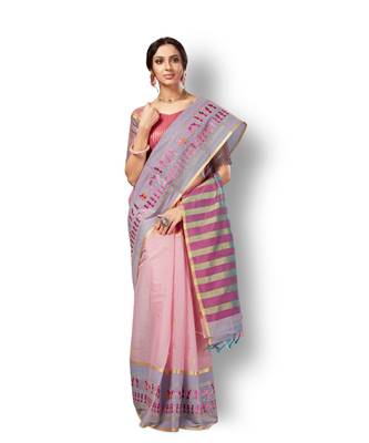 pink hand woven cotton saree with blouse 3