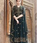 green embroidered faux georgette semi stitched salwar with dupatta