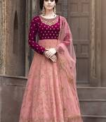 pink embroidered faux georgette semi stitched salwar with dupatta