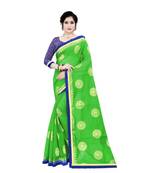 Women   s green Chanderi Cotton Saree with Jari and Satin Lace Border