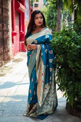Rama Color Banglori Row Silk Saree  1