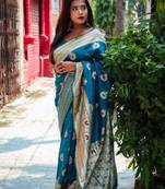 Rama Color Banglori Row Silk Saree 
