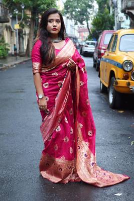 Pink color Banglori silk saree 1