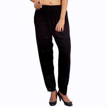 Black Embroidered Rayon Palazzo for Women 1