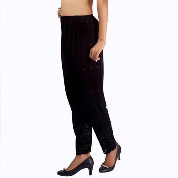 Black Embroidered Rayon Palazzo for Women 2