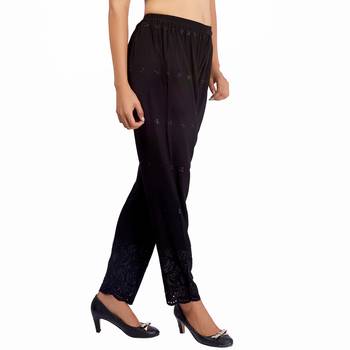 Black Embroidered Rayon Palazzo for Women 3
