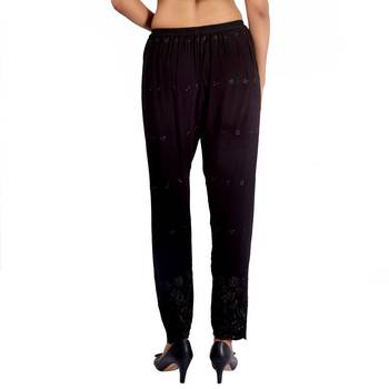 Black Embroidered Rayon Palazzo for Women 4