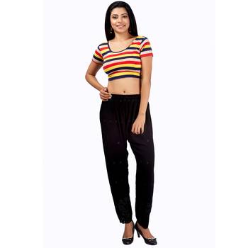 Black Embroidered Rayon Palazzo for Women 5