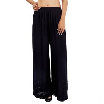 Black Embroidered Rayon Palazzo for Women 1