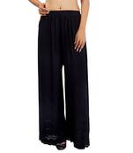 Black Embroidered Rayon Palazzo for Women