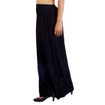 Black Embroidered Rayon Palazzo for Women 2