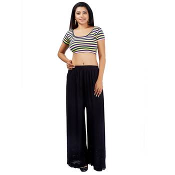 Black Embroidered Rayon Palazzo for Women 5