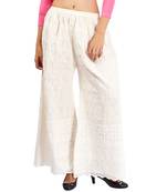 Off White Chikankari Work Cotton Palazzo for Women