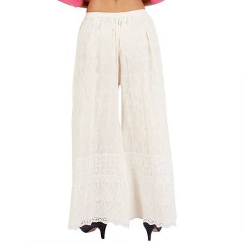 Off White Chikankari Work Cotton Palazzo for Women 4
