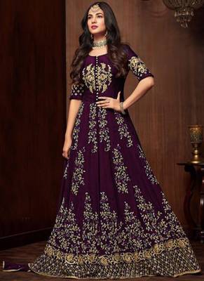 Purple Embroidered Georgette Semi Stitched Salwar With Dupatta 1