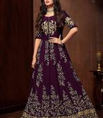 Purple Embroidered Georgette Semi Stitched Salwar With Dupatta