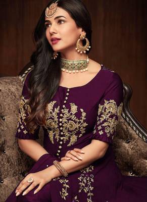 Purple Embroidered Georgette Semi Stitched Salwar With Dupatta 2
