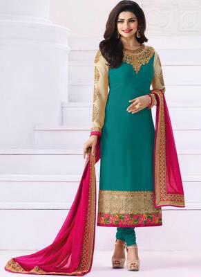 Green Embroidered Georgette Semi Stitched Salwar With Dupatta 1