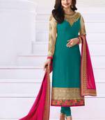 Green Embroidered Georgette Semi Stitched Salwar With Dupatta