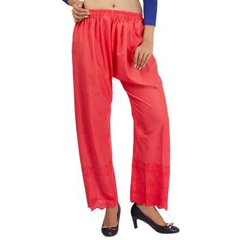 Pink Embroidered Cotton Palazzo for Women 1