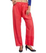 Pink Embroidered Cotton Palazzo for Women