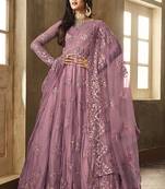 Purple Embroidered Net Semi Stitched Salwar With Dupatta