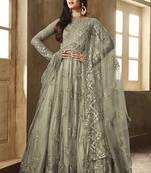 Green Embroidered Net Semi Stitched Salwar With Dupatta