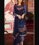 Blue Embroidered Net Semi Stitched Salwar With Dupatta
