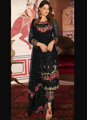Black Embroidered Net Semi Stitched Salwar With Dupatta 1