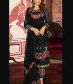 Black Embroidered Net Semi Stitched Salwar With Dupatta