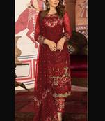 maroon embroidered net semi stitched salwar with dupatta