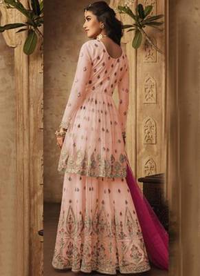 Pink Embroidered Net Semi Stitched Salwar With Dupatta 3