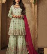 Green Embroidered Net Semi Stitched Salwar With Dupatta