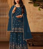 Green Embroidered Net Semi Stitched Salwar With Dupatta