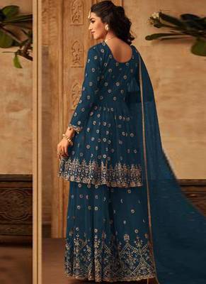 Green Embroidered Net Semi Stitched Salwar With Dupatta 2