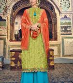 Green Embroidered Silk Blend Semi Stitched Salwar With Dupatta