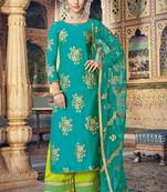 Turquoise Embroidered Silk Blend Semi Stitched Salwar With Dupatta
