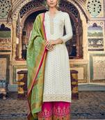 Off White Embroidered Silk Blend Semi Stitched Salwar With Dupatta