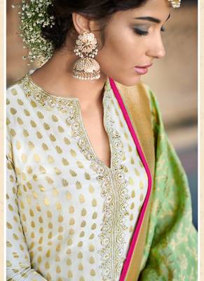 Off White Embroidered Silk Blend Semi Stitched Salwar With Dupatta 2