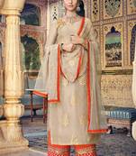 Beige Embroidered Silk Blend Semi Stitched Salwar With Dupatta