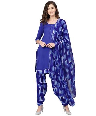 Blue printed polyester unstitched salwar 1