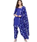 Blue printed polyester unstitched salwar