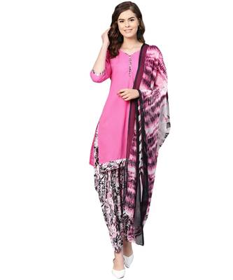 Pink printed polyester unstitched salwar 1