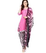 Pink printed polyester unstitched salwar