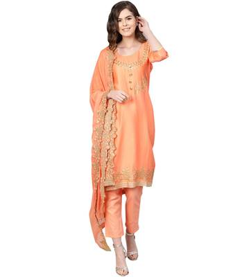 Peach printed cotton unstitched salwar 1