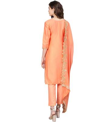 Peach printed cotton unstitched salwar 2