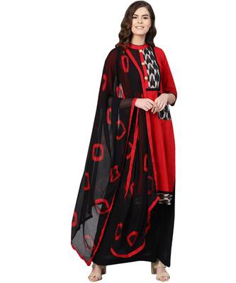 Red printed cotton unstitched salwar 1