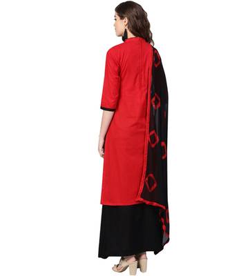 Red printed cotton unstitched salwar 2