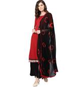 Red printed cotton unstitched salwar